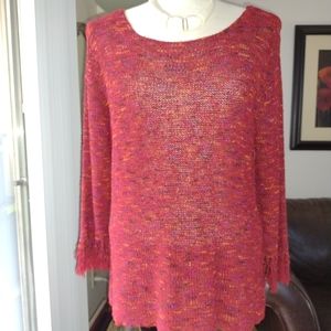 Coldwater Creek XL red/orange textured sweater with fringed sleeves